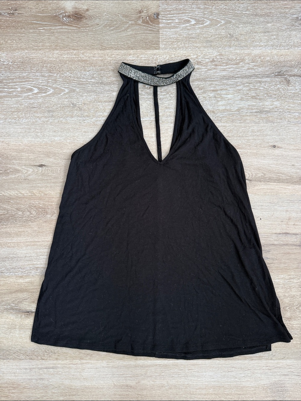 Express Black Halter Tank with Metallic Trim